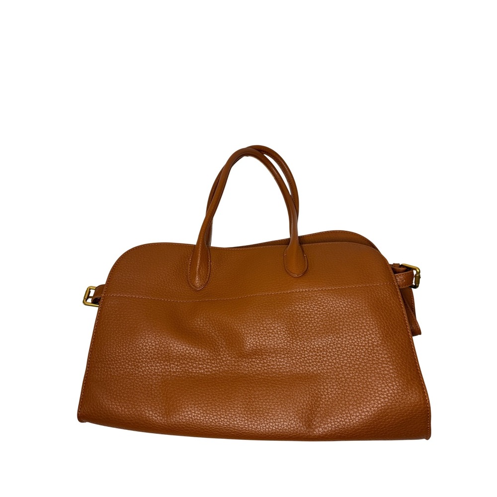 Miztique Cognac Brown Pebbled Vegan Leather Satchel Handbag Gold Hardware Hobo